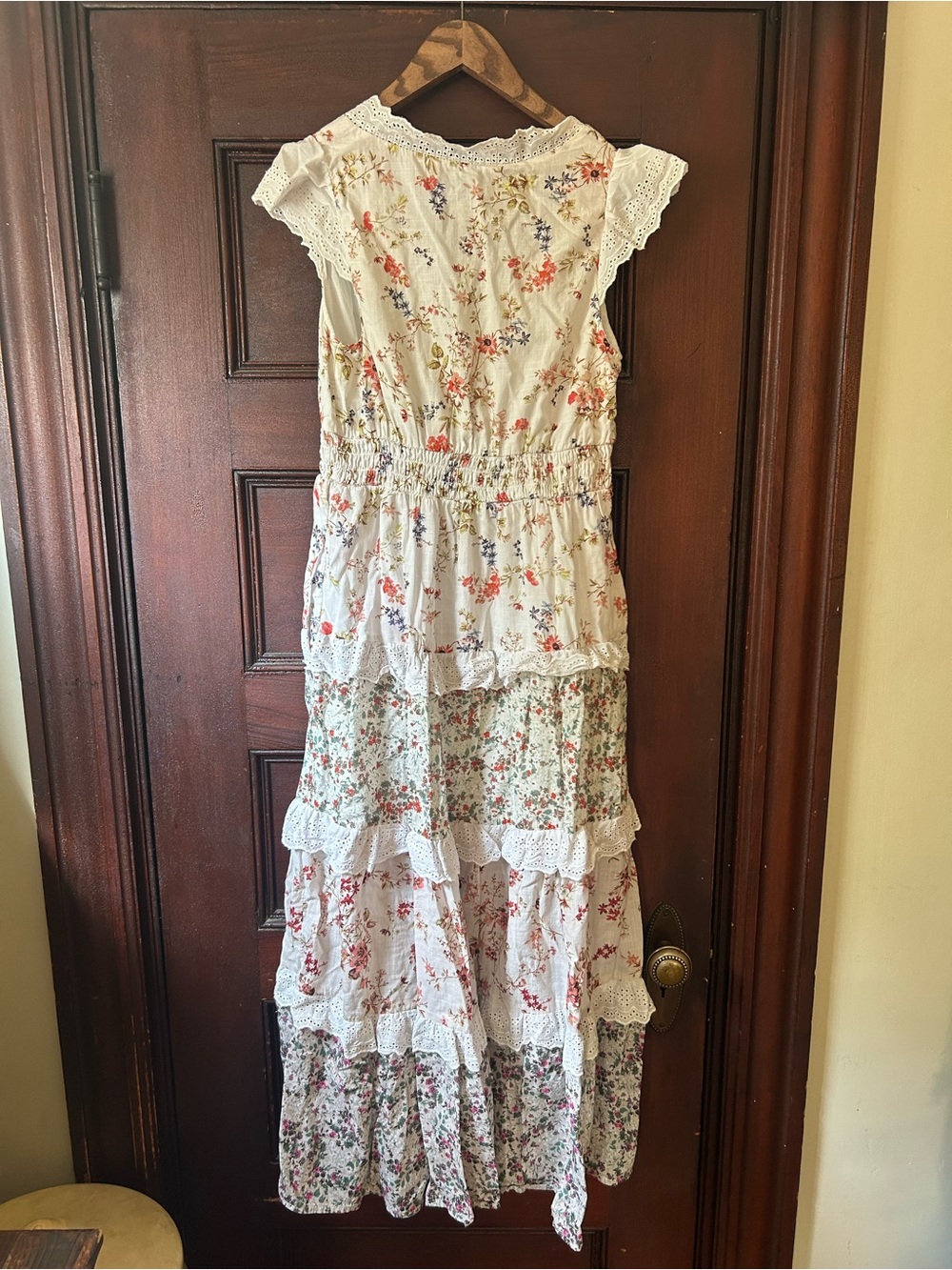 Anthropologie Peregrine Tiered Deco Floral Midi Dress Lace Eyelet - Picture 7 of 9